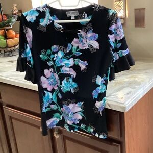 JM Collection Black Floral Blouse